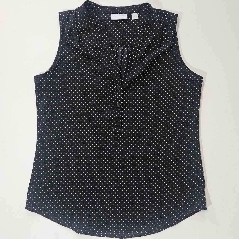 New York And Company‎ Polka Dot Popover Blouse Womens XS Sleeveless Black White